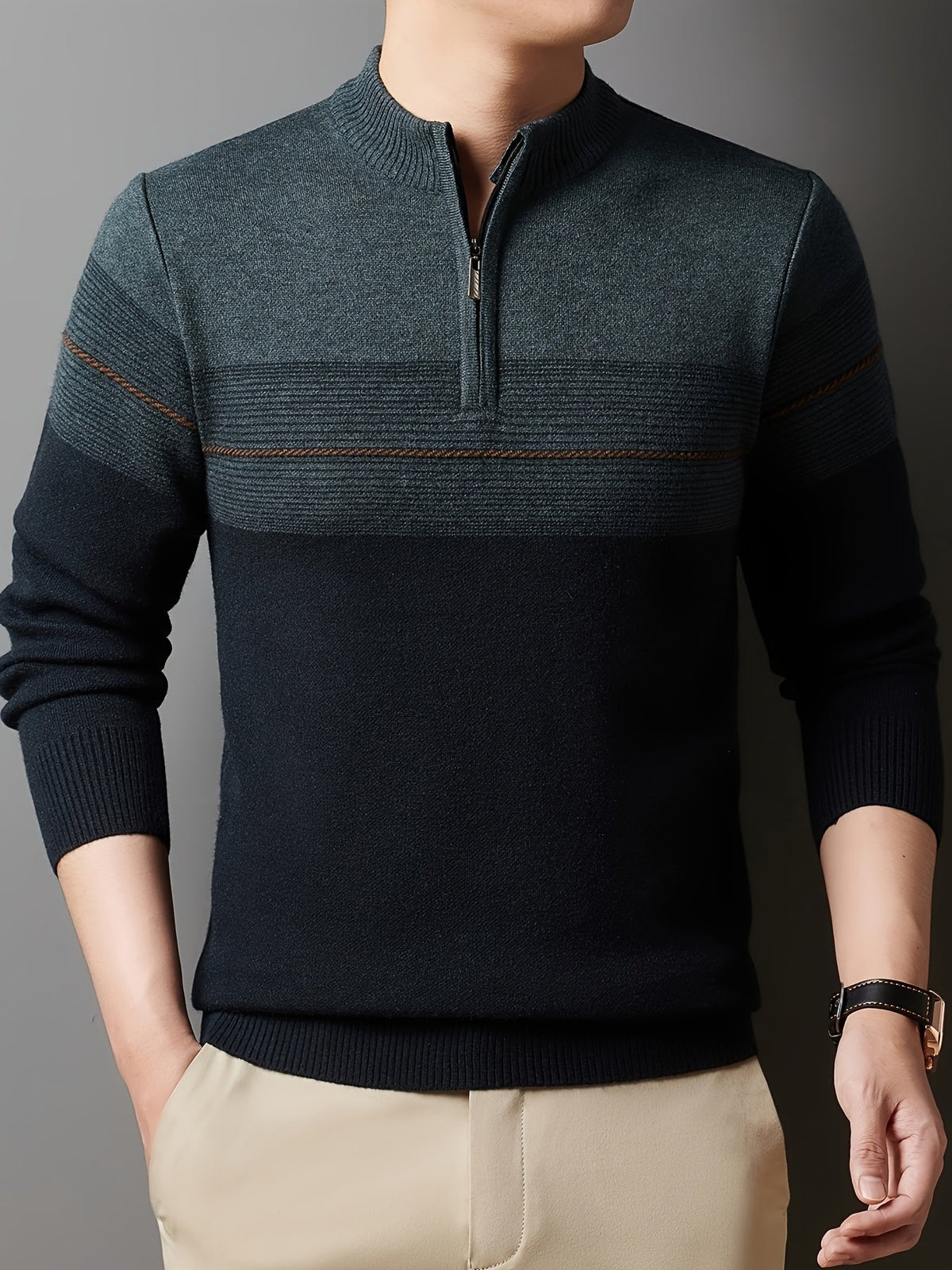 Half Zip Sweater for Men | Funnel Neck Autumn Layering