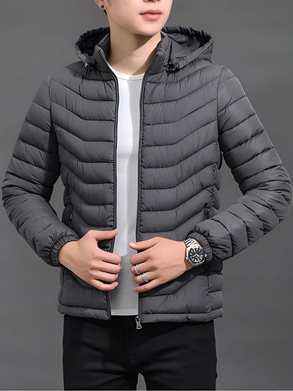 Hooded Puffer Jacket for Men | Side Zip Quilted Cold Weather Ready