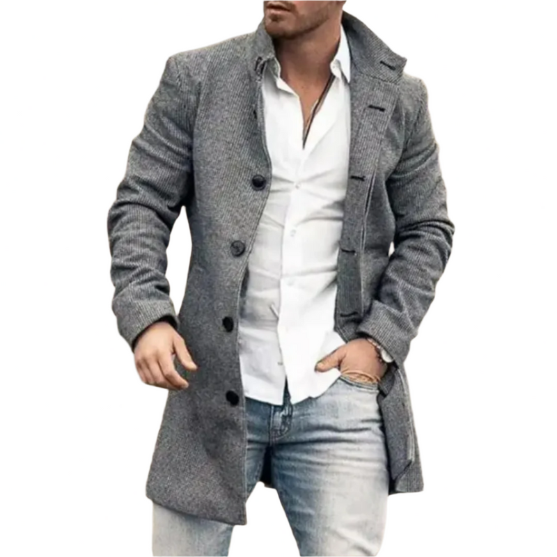 Longline Winter Coat for Men | Button Front Lapel Collar Autumn Layering