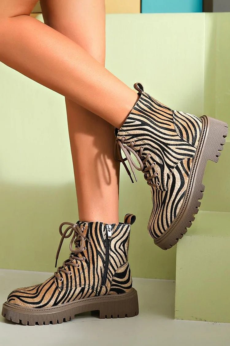 Animal Print Ankle Boots for Women | Side Zip Lace Up Fall Booties