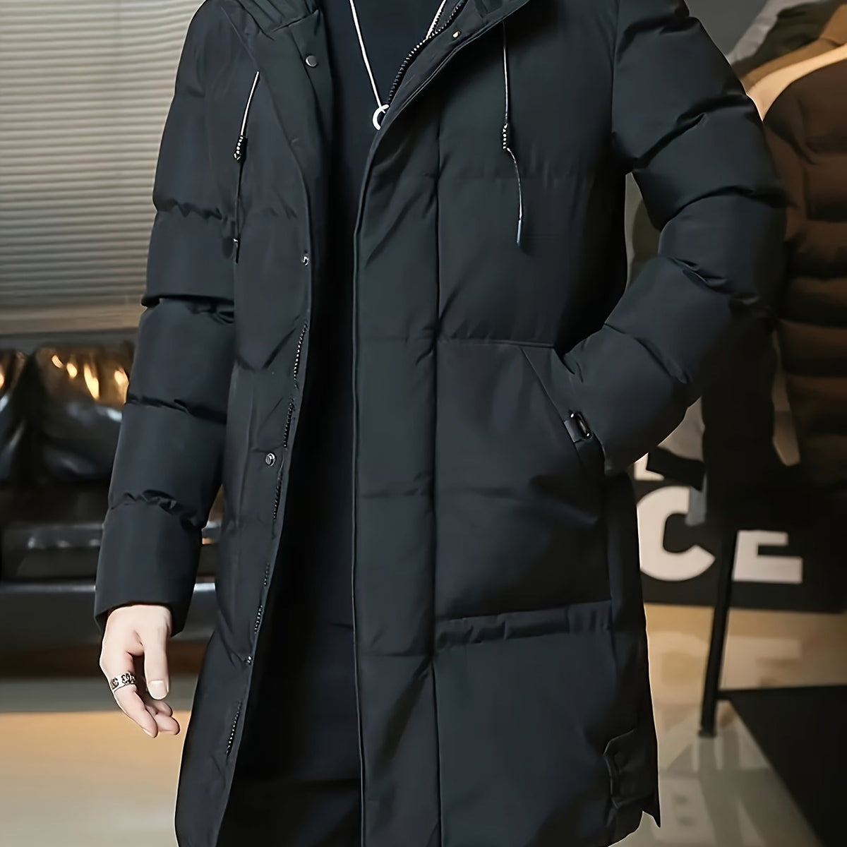 Hooded Puffer Jacket for Men | Side Zip Longline Cold Weather Ready