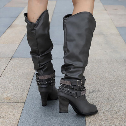 Slouchy Mid Calf Boots for Women | Buckle Strap Warm Winter Style