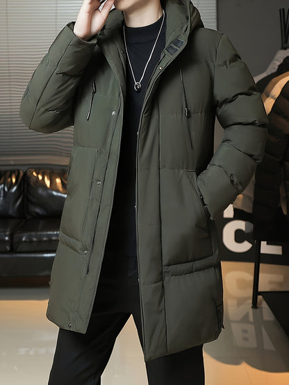 Hooded Puffer Jacket for Men | Side Zip Longline Cold Weather Ready