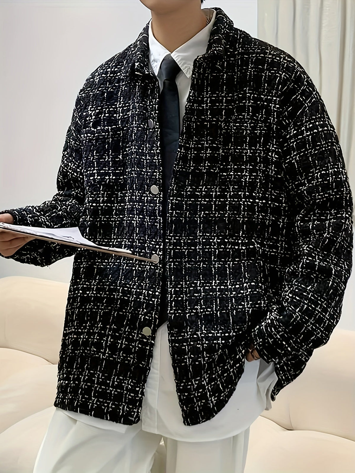 Oversized Shacket for Men | Button Front Lapel Collar Warm Winter Layer