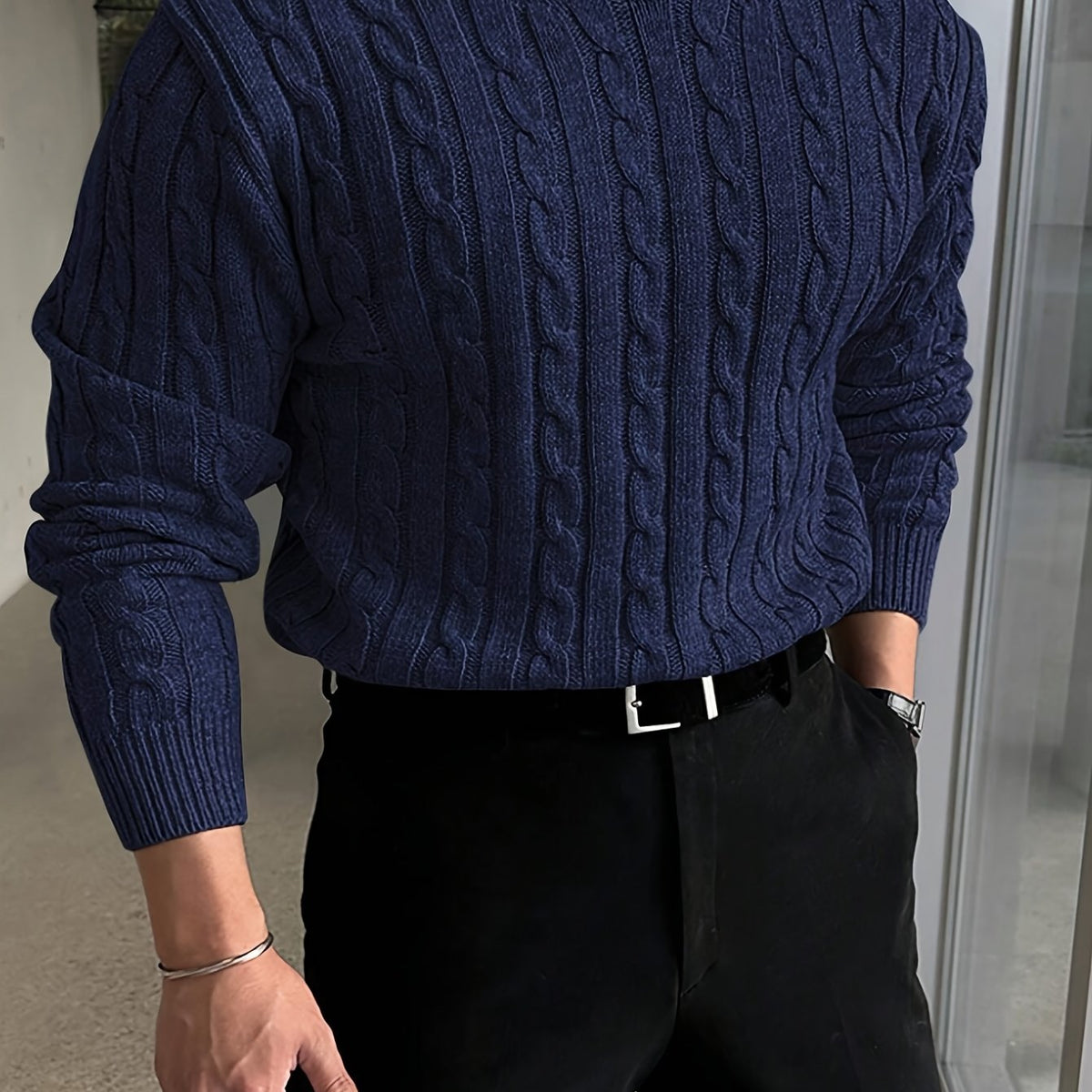 Cable Knit Sweater for Men | Crew Neck Cold Weather Ready