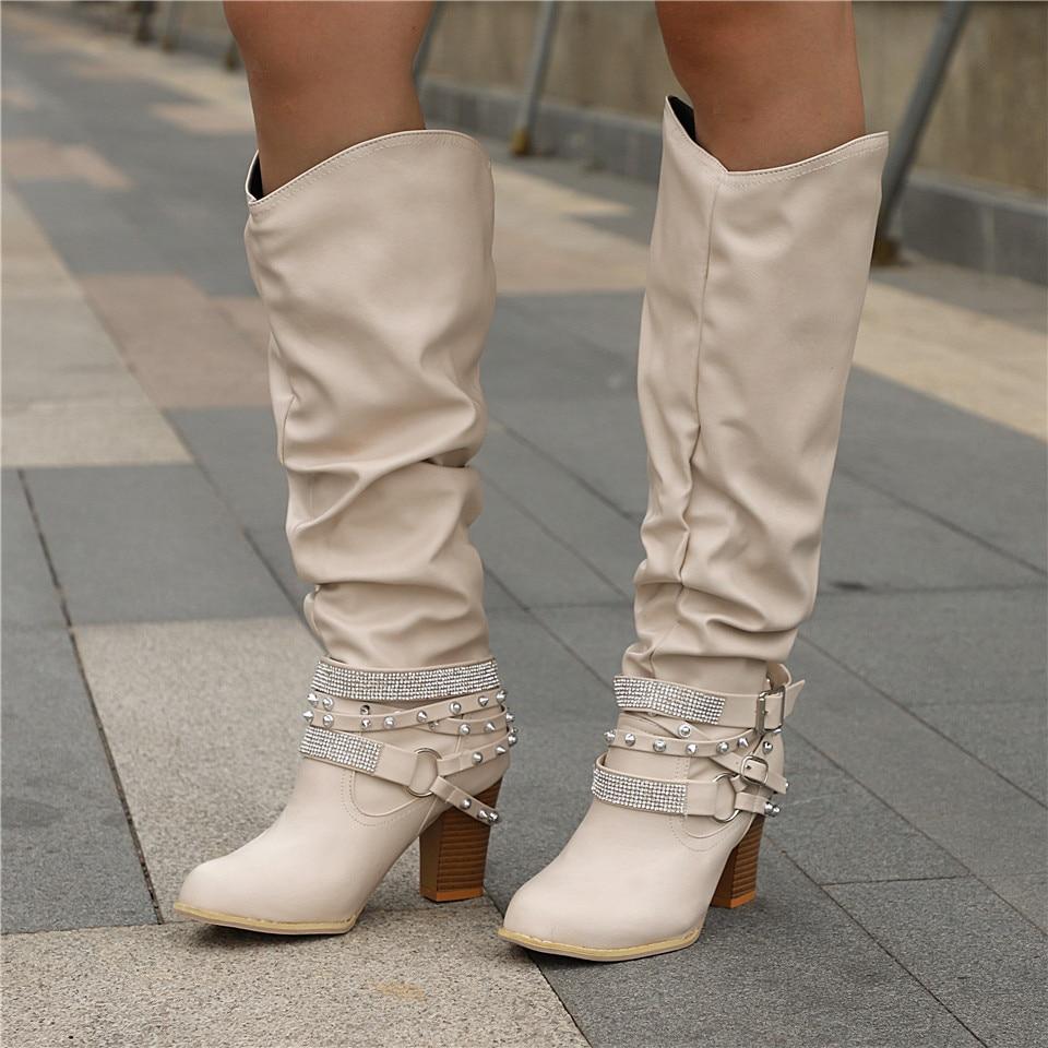 Slouchy Mid Calf Boots for Women | Buckle Strap Warm Winter Style