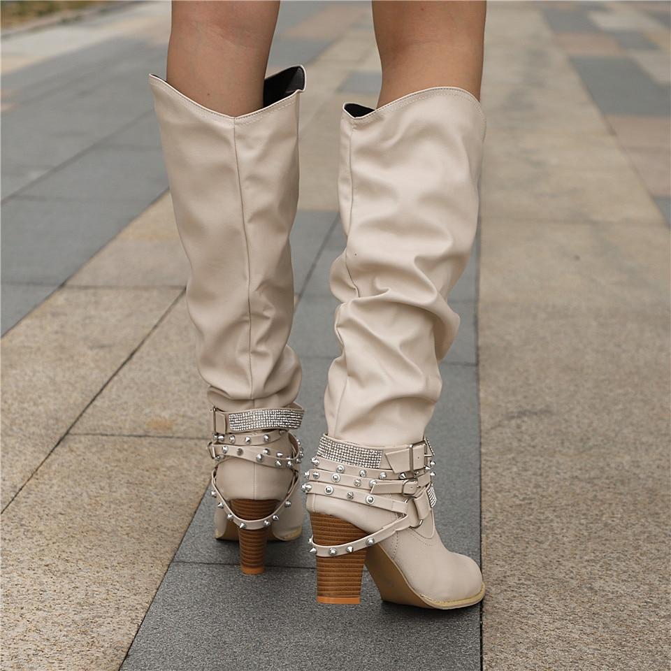 Slouchy Mid Calf Boots for Women | Buckle Strap Warm Winter Style