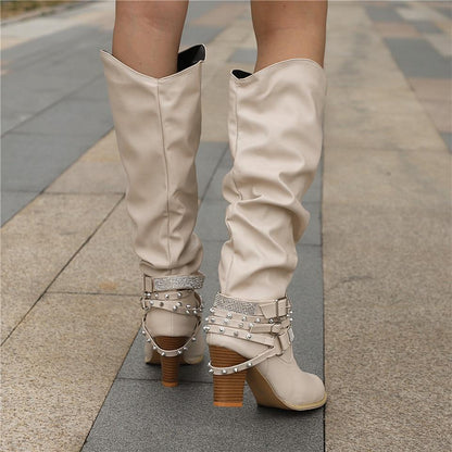 Slouchy Mid Calf Boots for Women | Buckle Strap Warm Winter Style