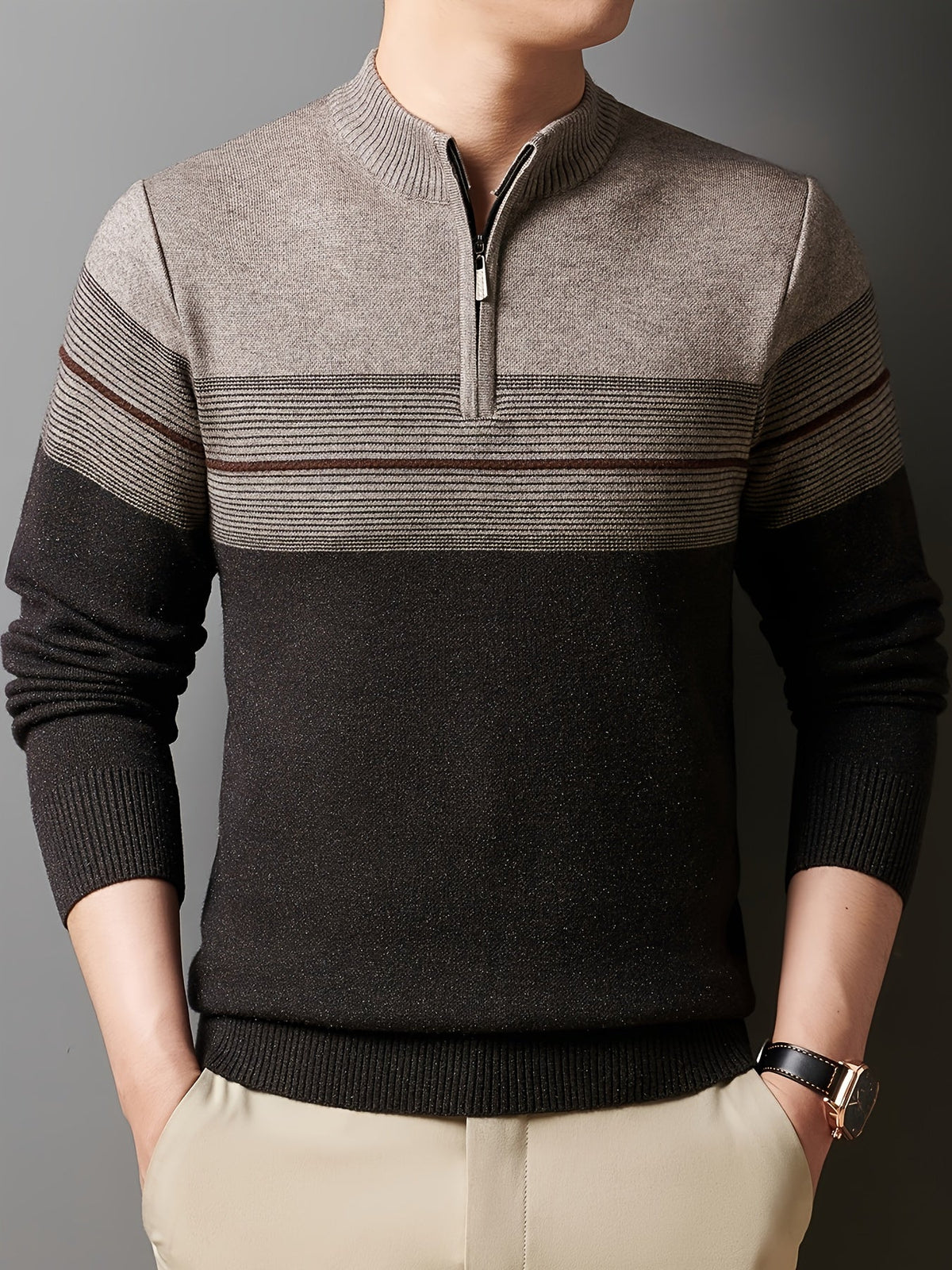 Half Zip Sweater for Men | Funnel Neck Autumn Layering