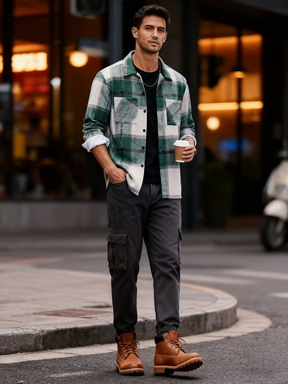 Plaid Shacket for Men | Button Front Warm Winter Layer