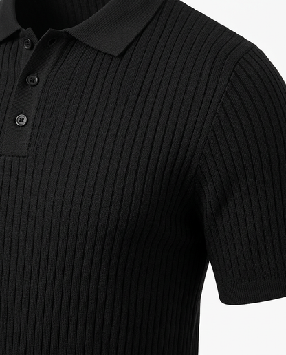 Ribbed Knit Polo Shirt Black