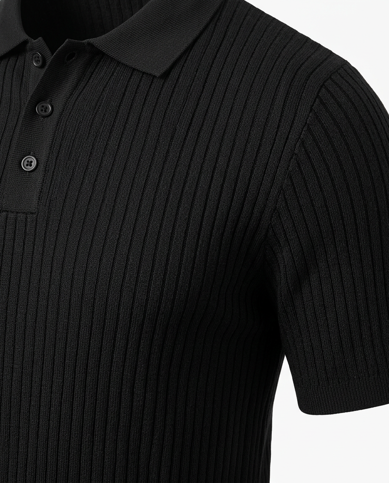Ribbed Knit Polo Shirt Black
