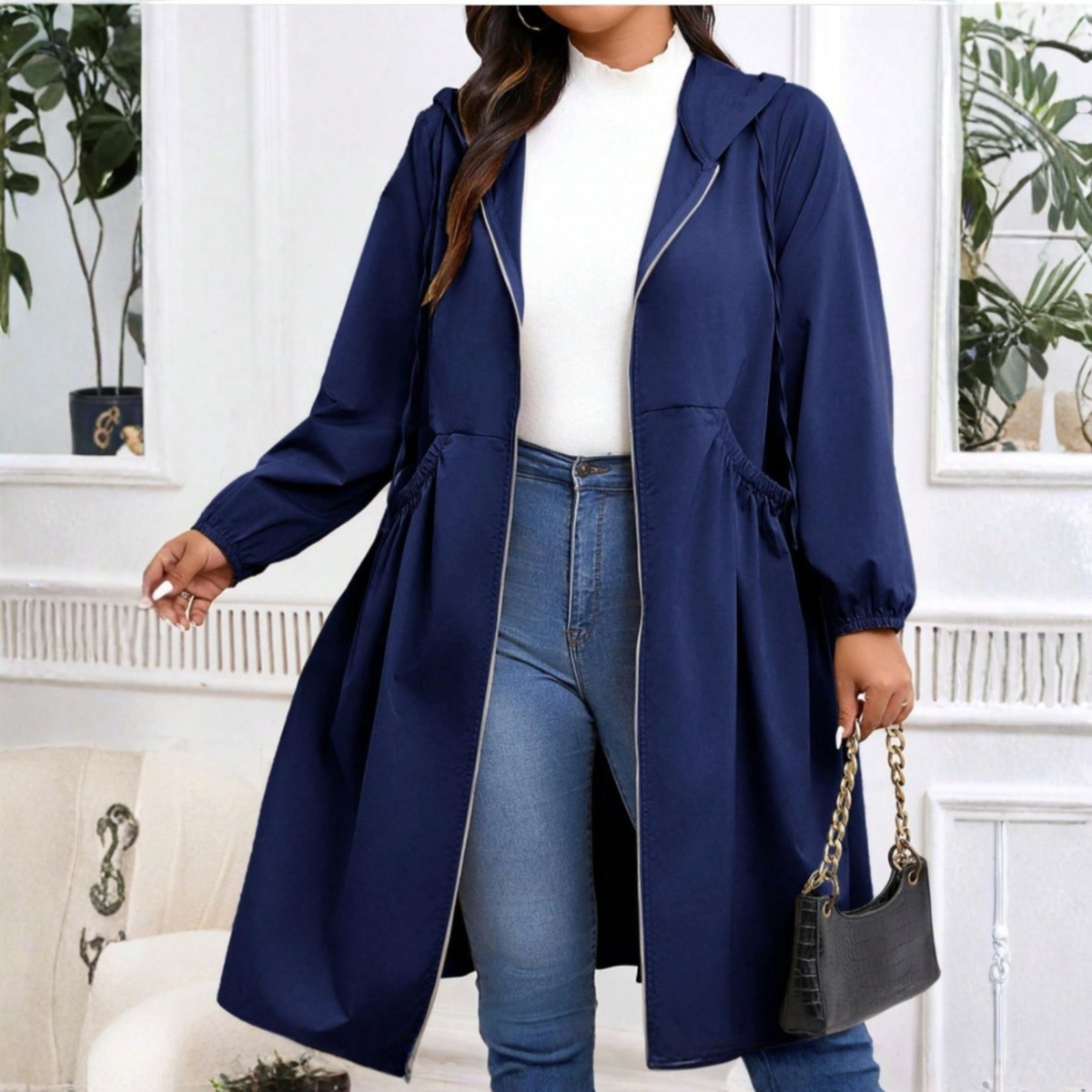 Hooded Winter Coat for Women | Drawstring Full Zip Autumn Layering