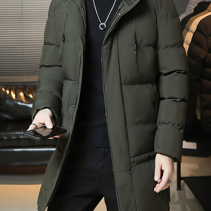 Hooded Puffer Jacket for Men | Side Zip Longline Cold Weather Ready