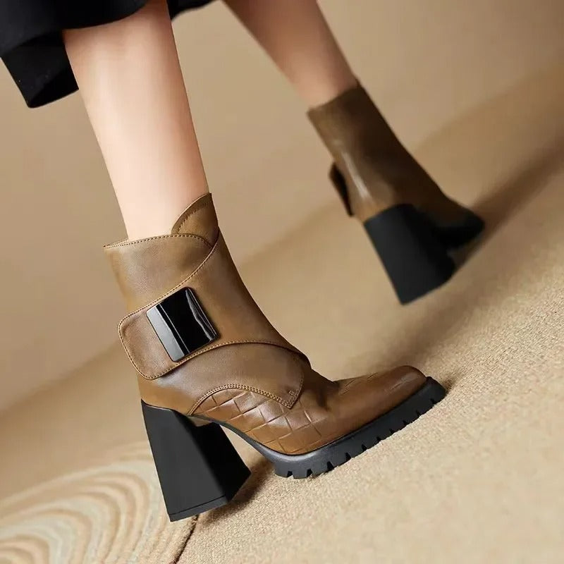 Block Heel Ankle Boots for Women | Round Toe Fall Booties