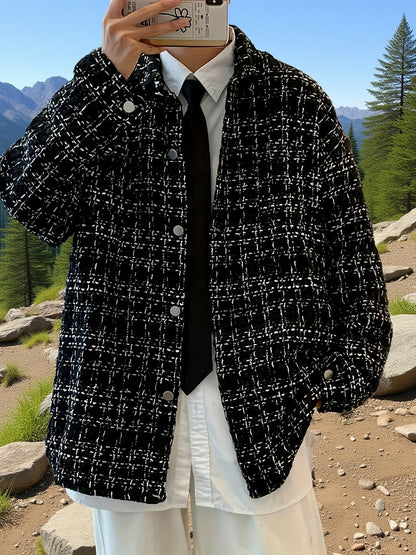 Oversized Shacket for Men | Button Front Lapel Collar Warm Winter Layer