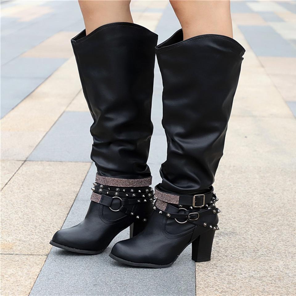 Slouchy Mid Calf Boots for Women | Buckle Strap Warm Winter Style