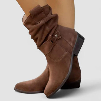 Slouchy Mid Calf Boots for Women | Block Heel Round Toe Warm Winter Style