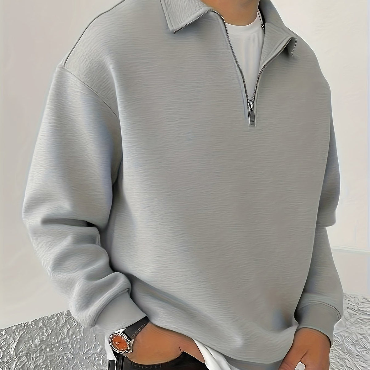 Oversized Sweatshirt for Men | Fleece Lined Half Zip Cosy Winter Style