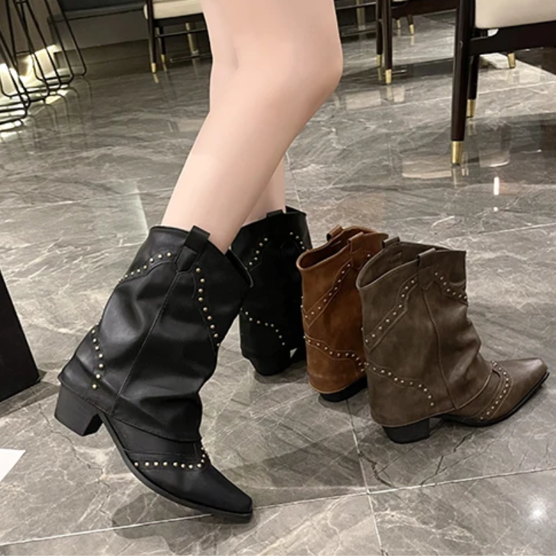 Warm Ankle Boots for Women | Studded Flat Fall Booties