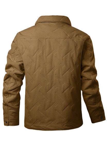 Fleece Lined Winter Jacket for Men | Button Front Lapel Collar Autumn Layering