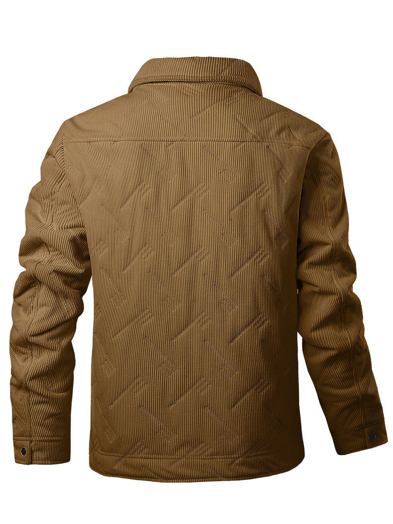 Fleece Lined Winter Jacket for Men | Button Front Lapel Collar Autumn Layering