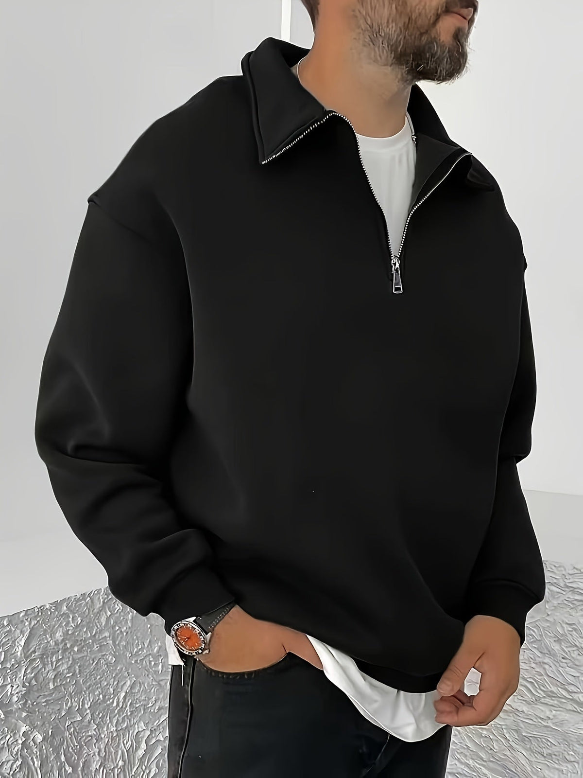 Oversized Sweatshirt for Men | Fleece Lined Half Zip Cosy Winter Style