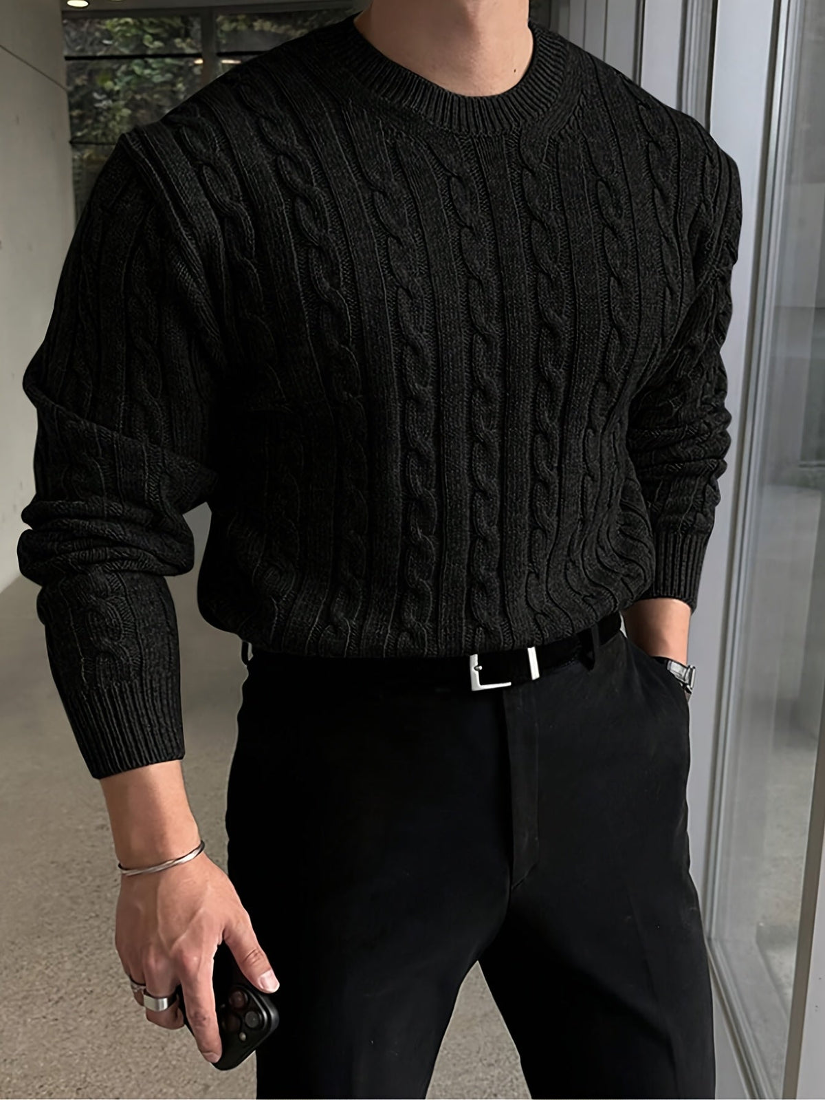 Cable Knit Sweater for Men | Crew Neck Cold Weather Ready