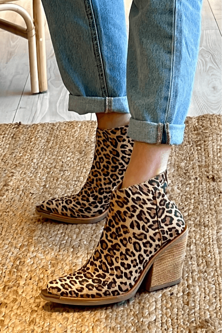 Block Heel Ankle Boots for Women | Animal Print Warm Winter Style