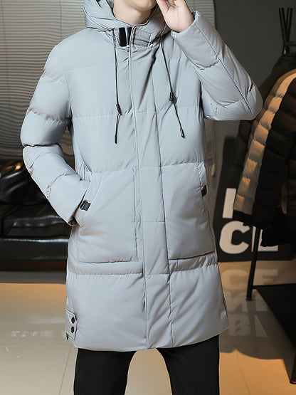 Hooded Puffer Jacket for Men | Side Zip Longline Cold Weather Ready