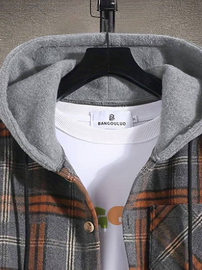 Hooded Winter Jacket for Men | Button Front Plaid Autumn Layering