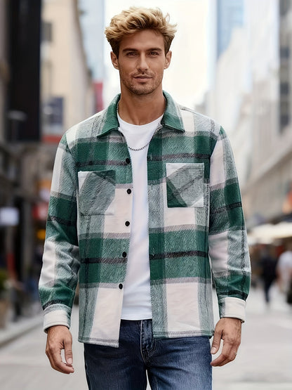 Plaid Shacket for Men | Button Front Warm Winter Layer
