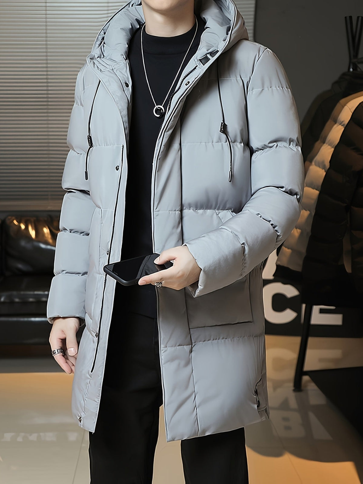 Hooded Puffer Jacket for Men | Side Zip Longline Cold Weather Ready