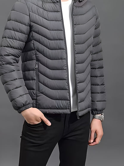 Hooded Puffer Jacket for Men | Side Zip Quilted Cold Weather Ready