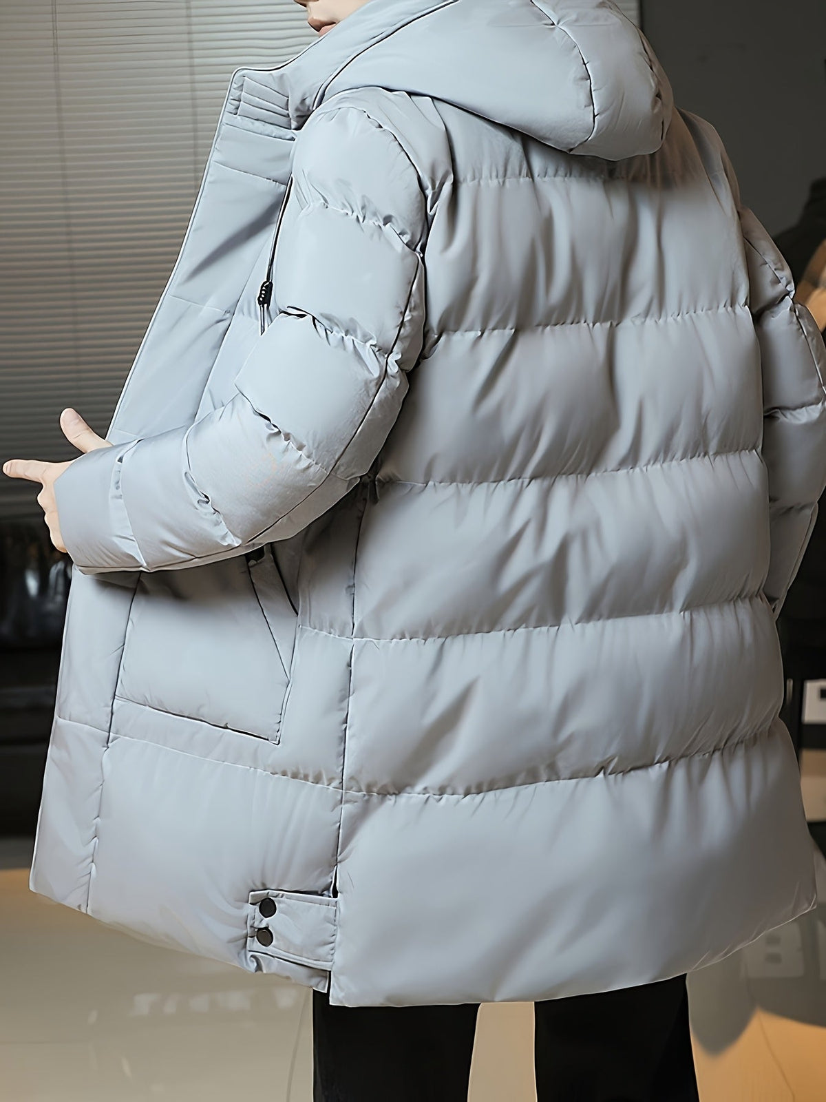 Hooded Puffer Jacket for Men | Side Zip Longline Cold Weather Ready