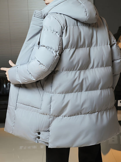 Hooded Puffer Jacket for Men | Side Zip Longline Cold Weather Ready
