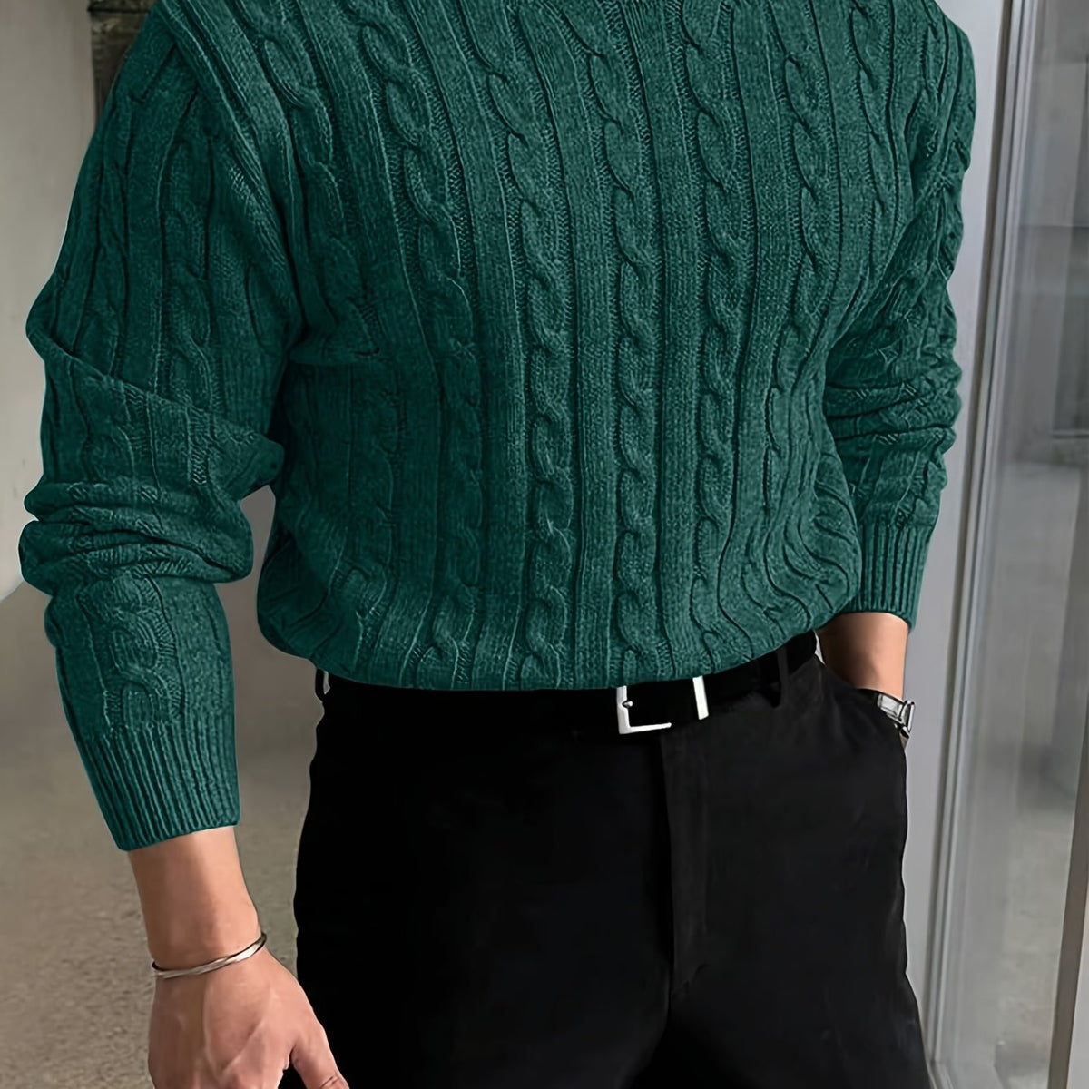 Cable Knit Sweater for Men | Crew Neck Cold Weather Ready