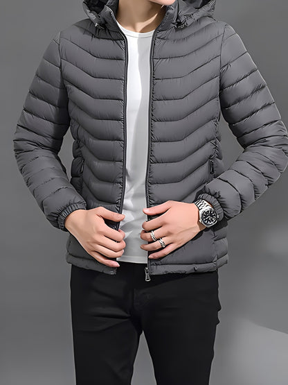 Hooded Puffer Jacket for Men | Side Zip Quilted Cold Weather Ready