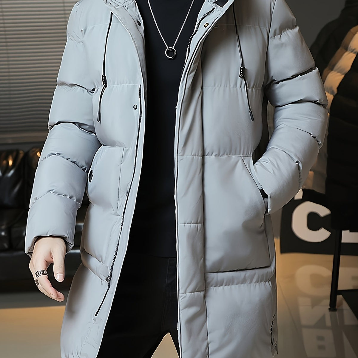 Hooded Puffer Jacket for Men | Side Zip Longline Cold Weather Ready