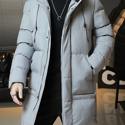 Hooded Puffer Jacket for Men | Side Zip Longline Cold Weather Ready