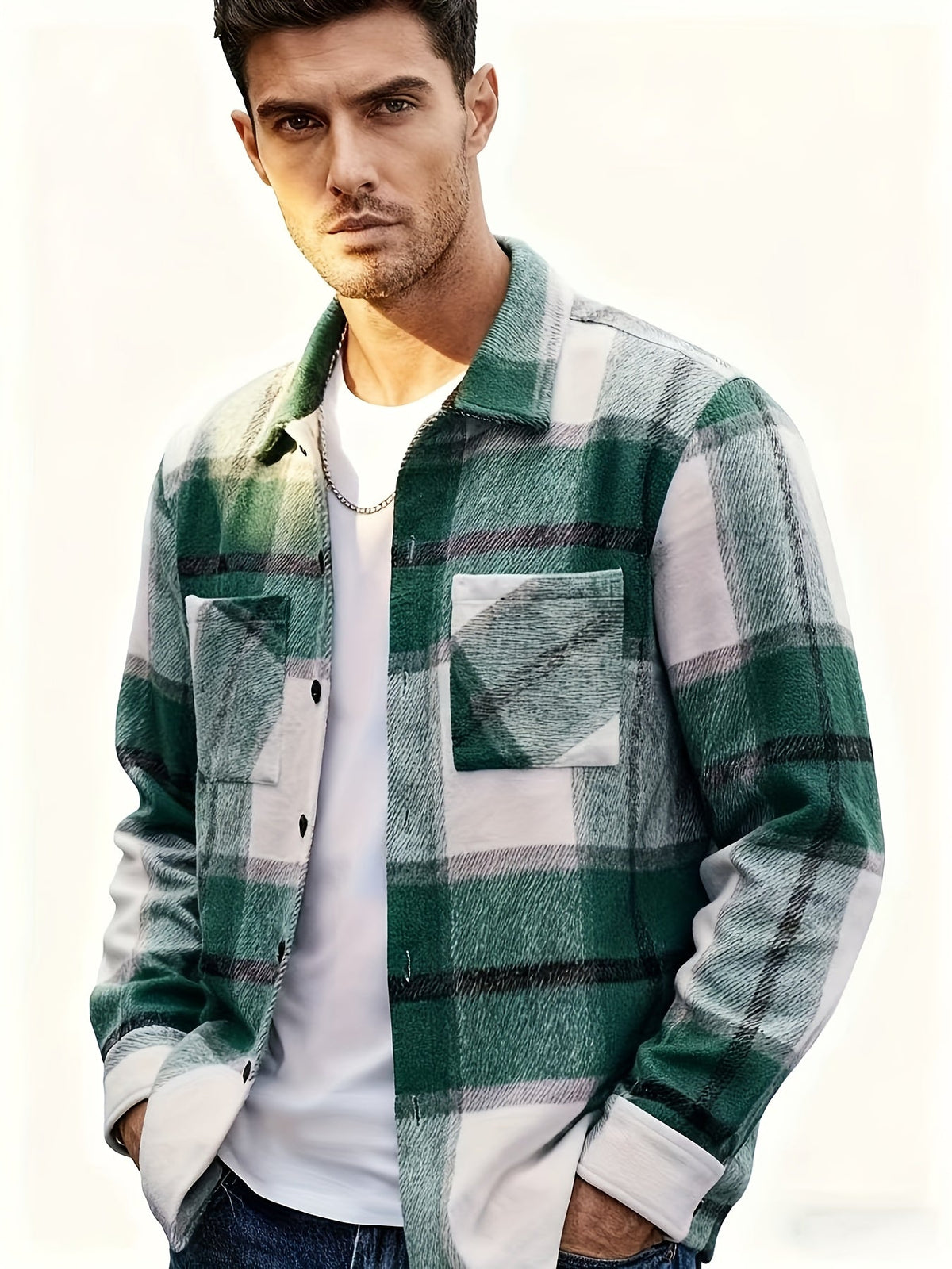 Plaid Shacket for Men | Button Front Warm Winter Layer