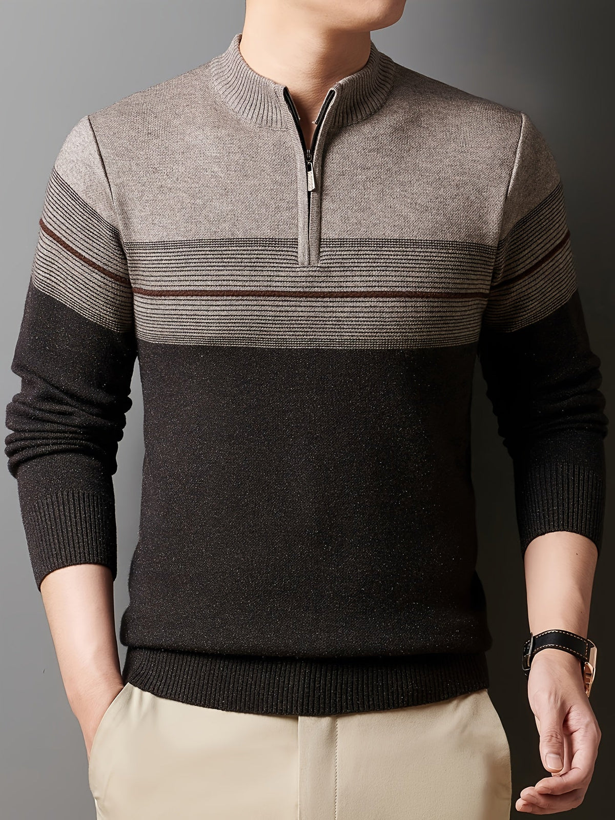 Half Zip Sweater for Men | Funnel Neck Autumn Layering