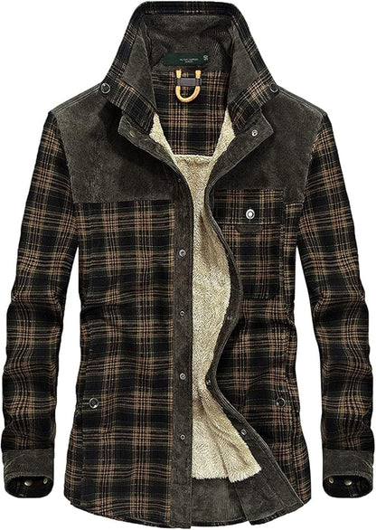 Plaid Winter Jacket for Men | Button Front Funnel Neck Cold Weather Ready