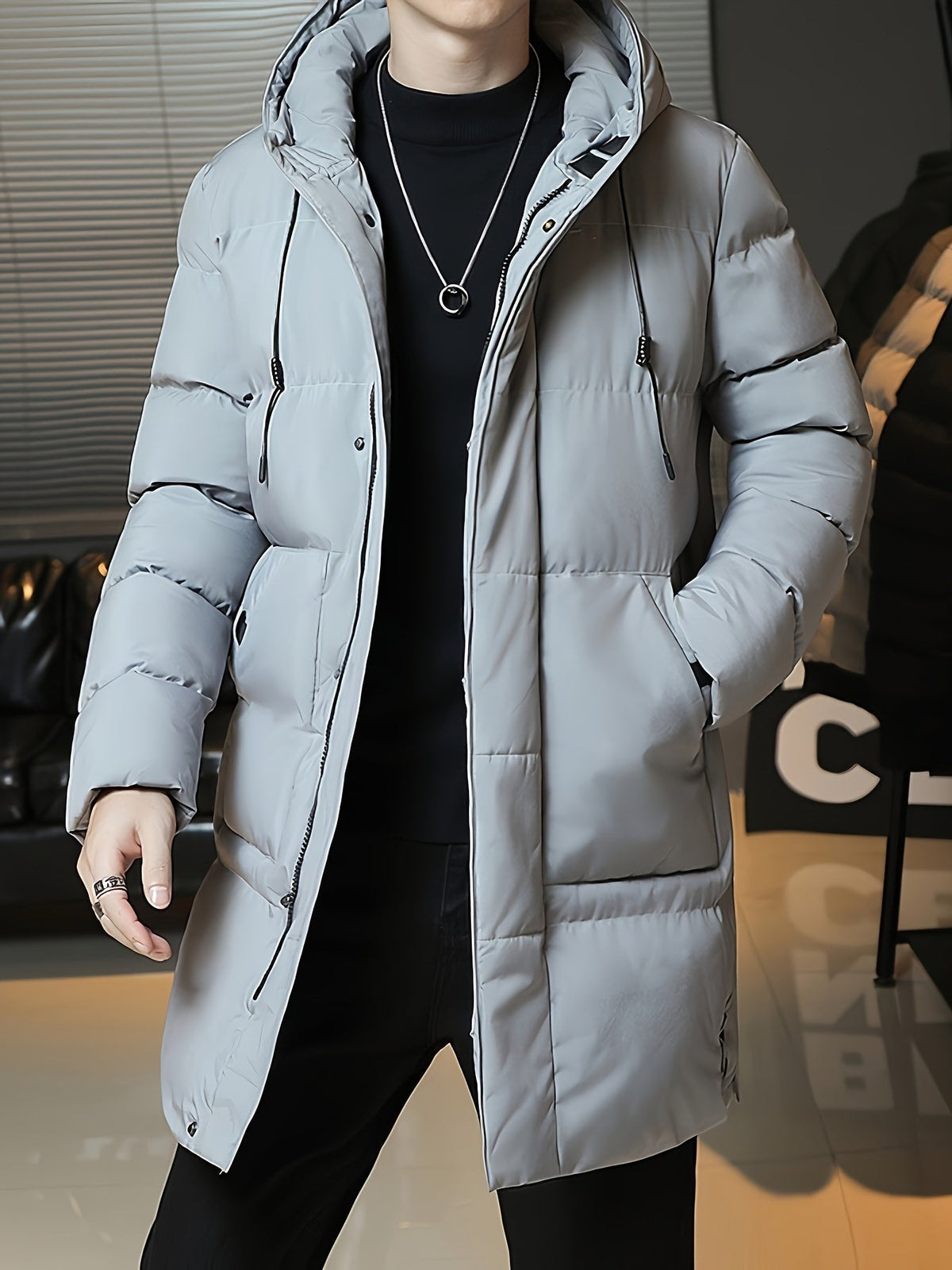 Hooded Puffer Jacket for Men | Side Zip Longline Cold Weather Ready