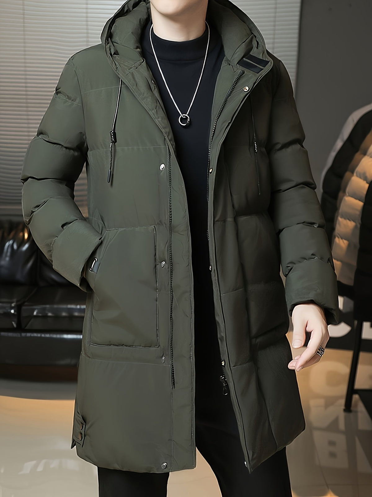 Hooded Puffer Jacket for Men | Side Zip Longline Cold Weather Ready