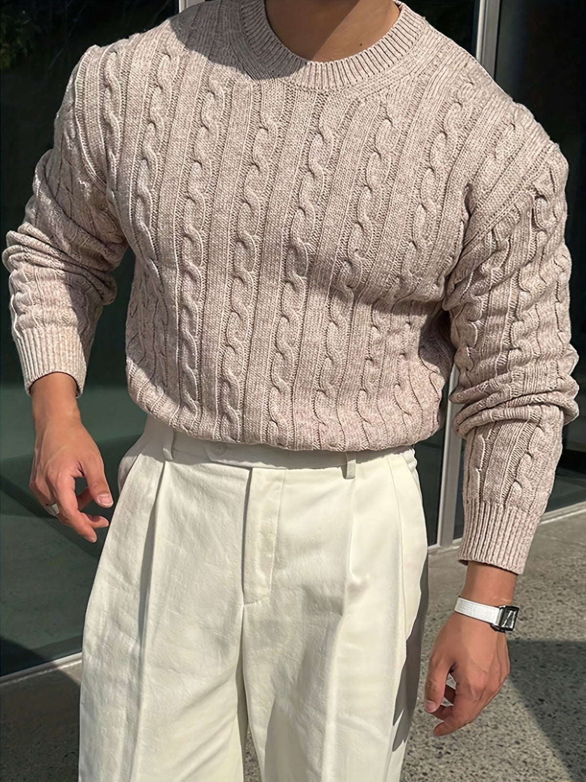 Cable Knit Sweater for Men | Crew Neck Cold Weather Ready