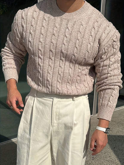 Cable Knit Sweater for Men | Crew Neck Cold Weather Ready