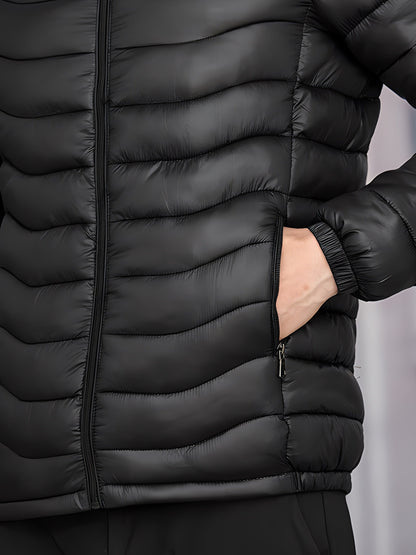 Hooded Puffer Jacket for Men | Side Zip Quilted Cold Weather Ready