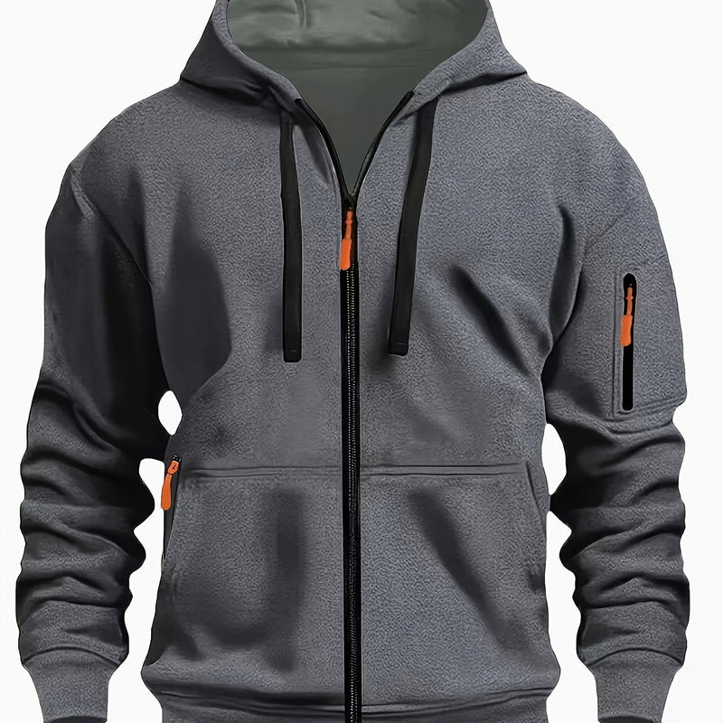 Hooded Hoodie for Men | Drawstring Full Zip Autumn Layering