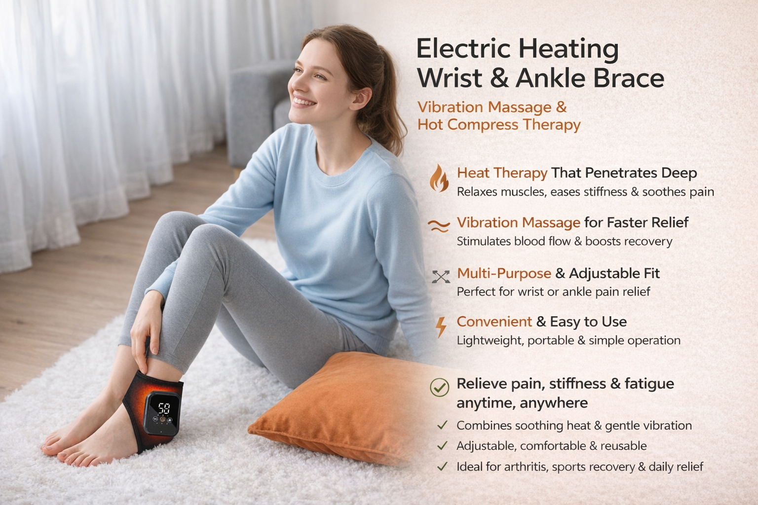 Electric Heating Wrist and Ankle Brace with Vibration Massage and Hot Compress